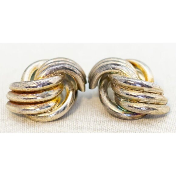 Vintage Gold Tone Rope Knot Stud Earrings- A19 - Picture 2 of 3